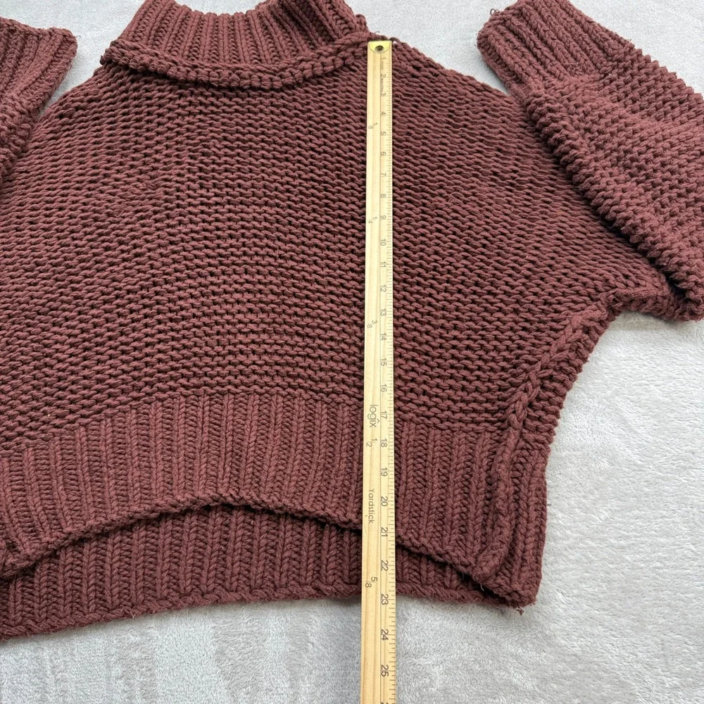 Free People Sweater Women XL Brown Chunky Knit Mock Neck Cropped OB995519